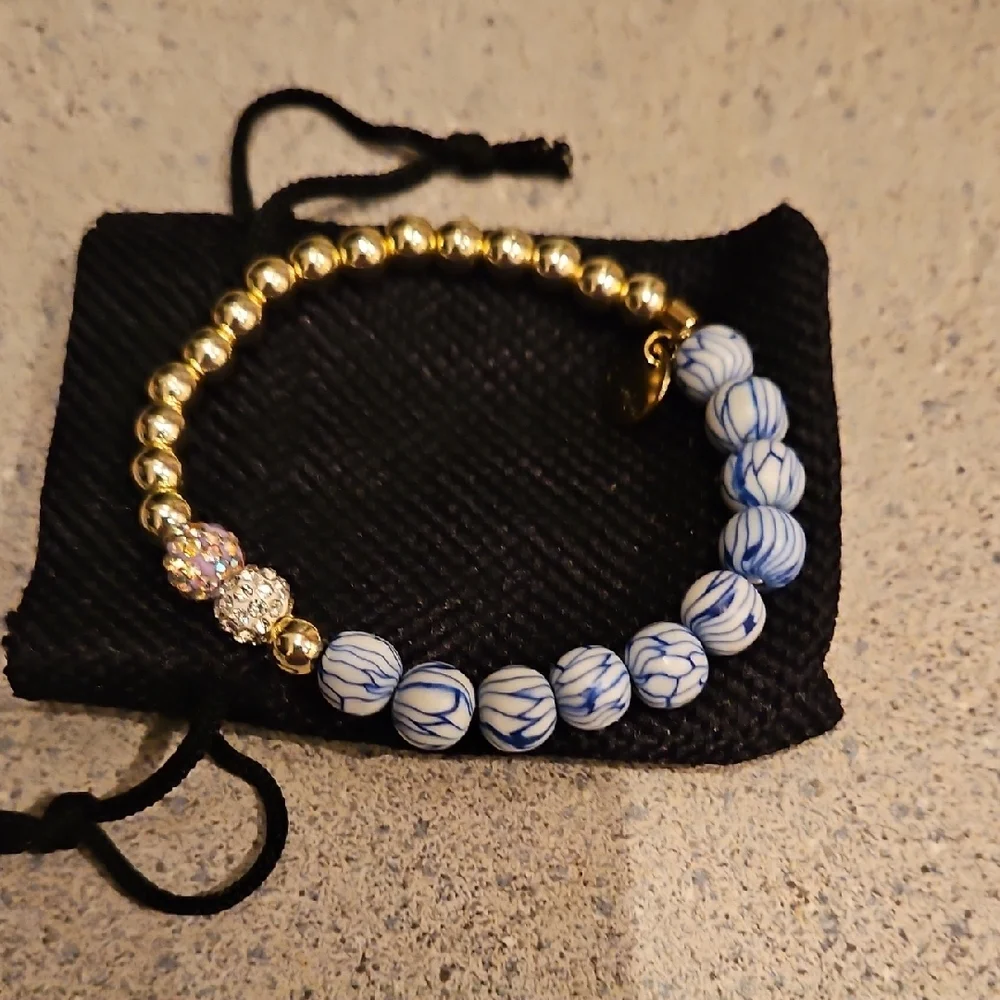 Erimish Gold and Blue Beaded Bracelet - Picture 1 of 2
